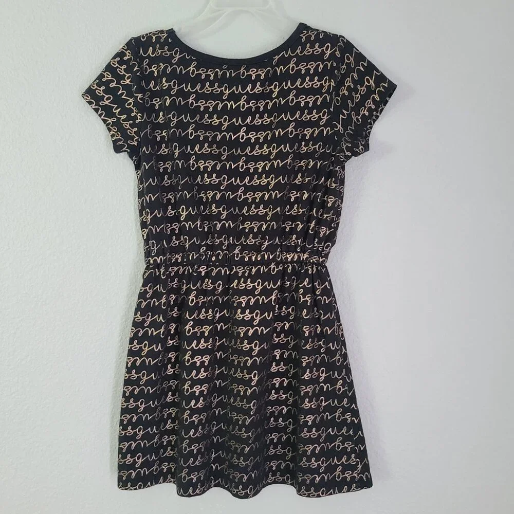 GUESS girls Black Dress with Gold Script Logo Print Size 8